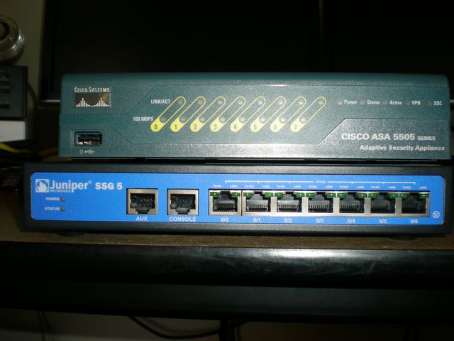 Cisco ASA 5505 Front and Juniper SSG 5 Front